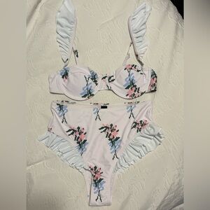 Cider Floral Ruffle High Waisted Bikini Set